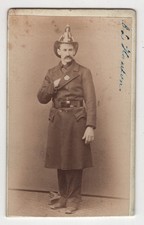 Fireman Firefighter in Uniform Helmet & Badge B.L. Hanson + Family Antique CDV picture