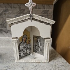 Antique Russian Orthodox Wooden Iconostasis Shrine, Missing light bulb picture