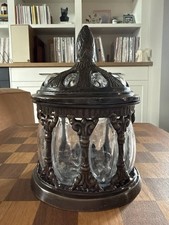 Vintage Solid Brass Baroque Caged Hand-blown Bubble Glass Lidded Apothecary Jar picture