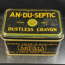 Vintage Binney & Smith An-Du-Septic Dustless Crayon Tin Black Gold Medal USA picture