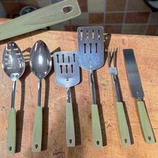 Vintage EKCO Avocado Green Kitchen Utensils Set 6 Pc Spatula Spoon Fork MCM USA picture