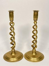 Vintage Pair of 12” Brass Open Barley Twist Candlesticks picture