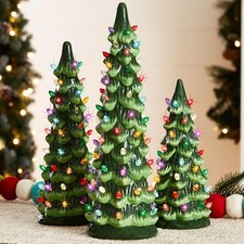 Best Choice Products Set of 3 Ceramic Christmas Trees, Pre-Lit Hand-Painted Tabl picture