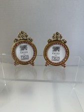 A Pair Of Vintage Two's Co Jeweled Rhinestone Round Picture Photo Frames WJ4 picture