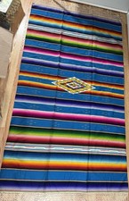 PRISTINE ANTIQUE MEXICAN SALTILLO SERAPE BLANKET RUG SHAWL 83”x47” MINT 3U picture