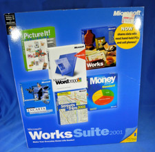 Microsoft Works Suite 2001 Word 2000, Picture It, Encarta, Money (NEW SEALED BOX picture