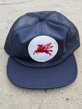 Vintage Mobil Oil Gas Blue Snapback Hat Cap Trucker Mesh One Size USA 🔥🔥🔥 picture