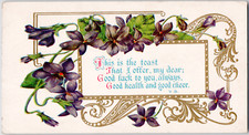 Postcard Good Luck Health Cheer c1910 Embossed Purple Flowers Bloomington KS DPO picture