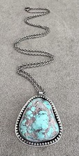 Vtg BIG Navajo TURQUOISE + STERLING Silver Chunky PENDANT + 23
