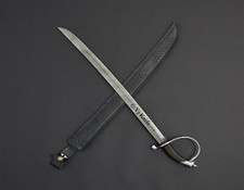 CUSTOM HANDMADE 32 INCHES DAMASCUS STEEL CUTLASS RAPIER REAL SWORD WITH SHEATH picture