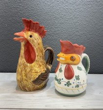 Vintage Style Eyes Baum Bros Rooster Pitcher Lot of 2 Ceramic Farmhouse Decor picture