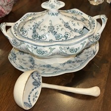 Antique Blue Tureen, Burgess and Leigh England Middleport Pottery Burslem Gravy picture