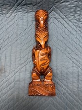 Authentic Vintage Māori Tribal Totem Hand Carved Matai Timber W/ Paua Shell Eyes picture