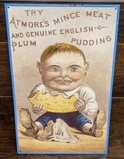 Vintage Atmore’s Mince Meat Plum Pudding Advertising Sign Embossed Metal 11x16 picture