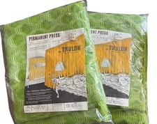 Trulon Beacon Looms Avocado Green Lace Curtain Pair 60”x81” Vintage 1970’s NOS picture