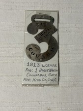 VINTAGE 1913 COLUMBUS OHIO ONE 1 HORSE WAGON HARNESS BRIDAL TAG PLATE #542 picture