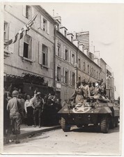 Liberation Cherbourg France WWII US Army Armored Car OWI 1944 Photo 1974 Print picture