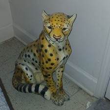 Ceramic Cheetah Figurine Painted Spotted Multicolor Animal Sculpture Vintage picture