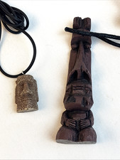 2 Tiki Pendants Moai Necklaces Resin Brown tiki bar Aloha Wear Hukilau Mai Kai picture