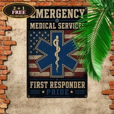 Emergency Medical EMS Hanging Metal Tin Sign Hospital Wall Decor picture