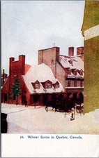 Quebec Canada Winter Scene Postcard Horse Sleigh Old City Vintage c1910s picture