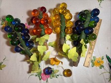 4 Vintage MCM Large Lucite Grapes Cluster On Wood Stems Blue Green Orange Yellow picture