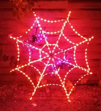 VTG 5ft LED Spider Web Halloween Lighted Decor Orange Purple Twinkling 2 Spiders picture