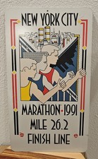 Rare Vintage Genuine 1991 NEW YORK City MARATHON Finish Line Sign Twin Towers  picture