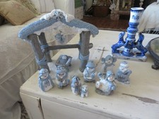 Vintage 2000 9 pc. The Encore Group Snow Buddies Nativity Scene Blue & White picture