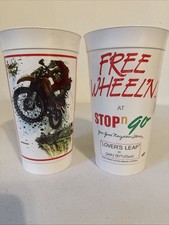Vintage 1982 Stop N Go “Free Wheelin’” Collectible Plastic Cups – Lot of 2 picture