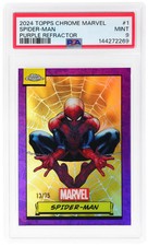 2024 Topps Chrome Marvel Purple Refractor #1 Spider-Man 13/75 PSA 9 POP 17 picture