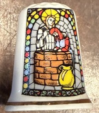 Vintage Bone China Collectible Thimble Stained-Glass Church Window Design picture