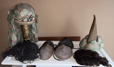 Antique Odd Fellows IOOF Secret Ceremonial Lot Masks Hats Wigs Hairpieces c1900 picture