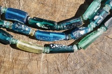 Blue Old Afghani Ancient Venetian Roman Glass Tube Beads (2876A018) picture