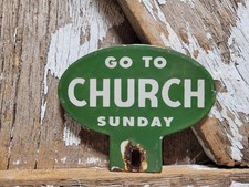 VINTAGE RELIGIOUS PORCELAIN SIGN OLD CHURCH TAG TOPPER BIBLE GOD JESUS LORD PRAY picture