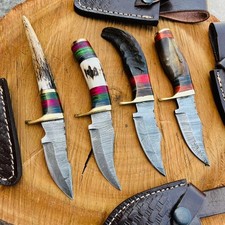 RL-04 Lot of 4 Damascus Steel Hunting/skinner knives Stag and Ram Horn Handle picture