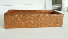 Vintage  Arts & Crafts copper clad wood box floral relief handmade hand tooled picture
