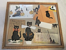 Vtg 1920's Halloween BLACK CAT LOT Postcards Place Cards Seals F.A. Owen Whitney picture