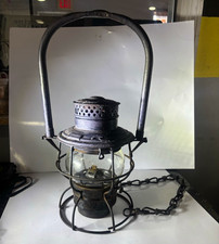 The Michigan Railroad Kerosene Lantern Lamp Clear Glass Globe Bail Handle Chain picture