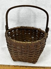 antique basket swing handle berry gathering ash splint 6.5 x 5.5 original 19thc  picture