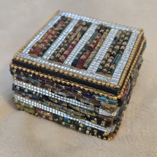 Two's Company Mosaic Glass Trinket Jewelry Box India Gold Multicolor 3