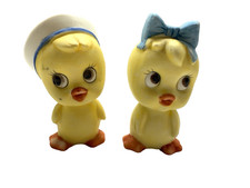 Lefton Anthropomorphic Baby Bird Salt & Pepper Shaker Sailor Hat Bow Vintage #27 picture