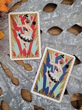 Pair Vintage Art Deco Playing Swap Cards, Vintage Trade Cards, Lady In Dress picture