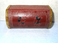 Vintage Disney 1930's Mickey & Minnie Red Leather Chest Bank by Zell No Key picture