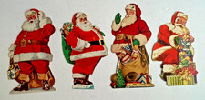 4 VTG Die-Cut Santa Claus Cardboard Bank Advertising Christmas Ornament Cards picture