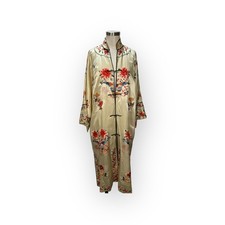 Antique 1920's Chinese Silk Embroidered Ornate Brass Buttons Butterfly Robe Coat picture