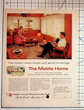 1950s Mobile Home Ad Mid-Century Modern Furnishings Trailer Coach Ephemera picture