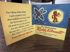 Vintage 1955 Reddy Kilowatt Mighty Atom Pin Ready Running Red Enamel With Card picture