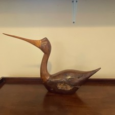 C. Vaughn Burlingham Signed Hand Carved Wood Bird Sculpture 1986 Brown Original picture