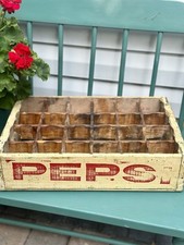 VTG 1964 Pepsi Cola 24-Soda Bottle Divided Wooden Crate Yellow/Red 18x12 picture